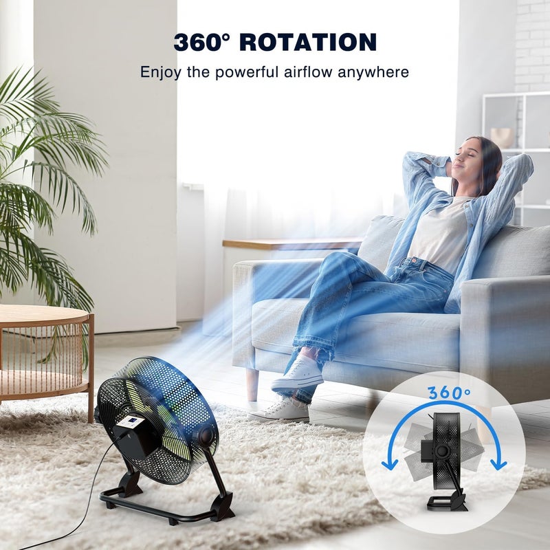 TLOG 12 Inch Portable Cordless Rechargeable Floor Fan, Whisper Quiet Battery Operated Full Metal Fan, 24H Runtime, 12 Speeds, 12H Timer, USB Charging, for Camping, Outdoor Patio, Home, Garage, Bedroom - Image 5